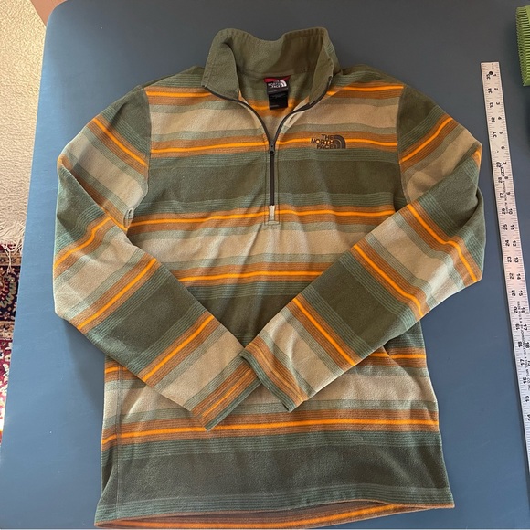 THE NORTH FACE Rare Vintage Green Striped 1/4 Zip Fleece Sweatshirt 2000s - Picture 3 of 10
